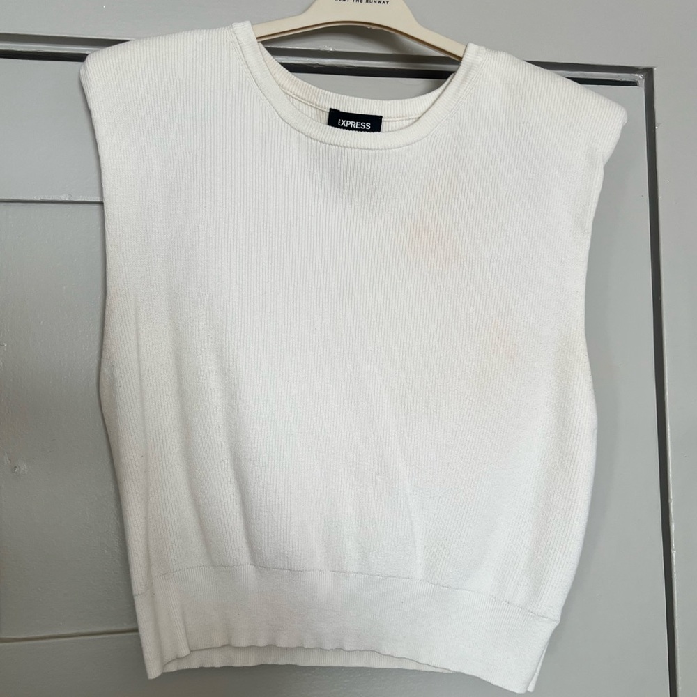Express Cream Ribbed Knit Top - Picture 2 of 6